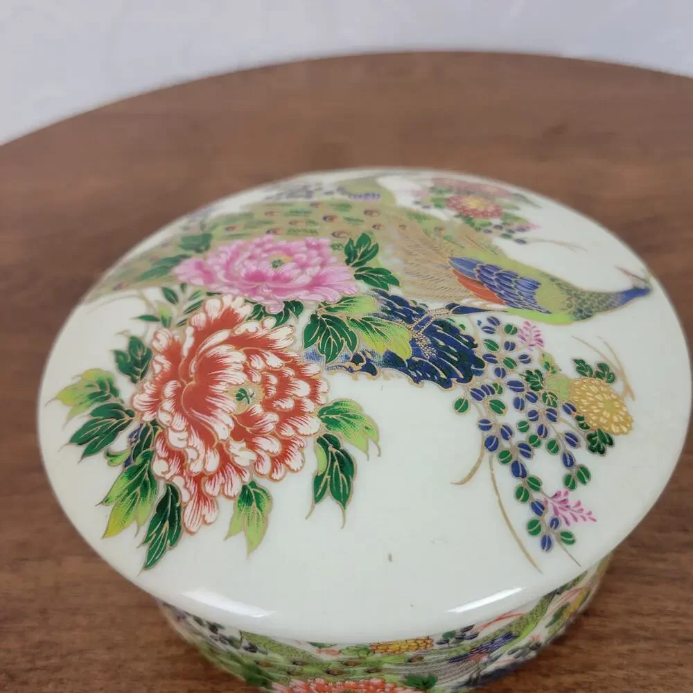 Vintage Andrea by Sadek Peacock Trinket Jewelery Box with Lid Made‎ in Japan